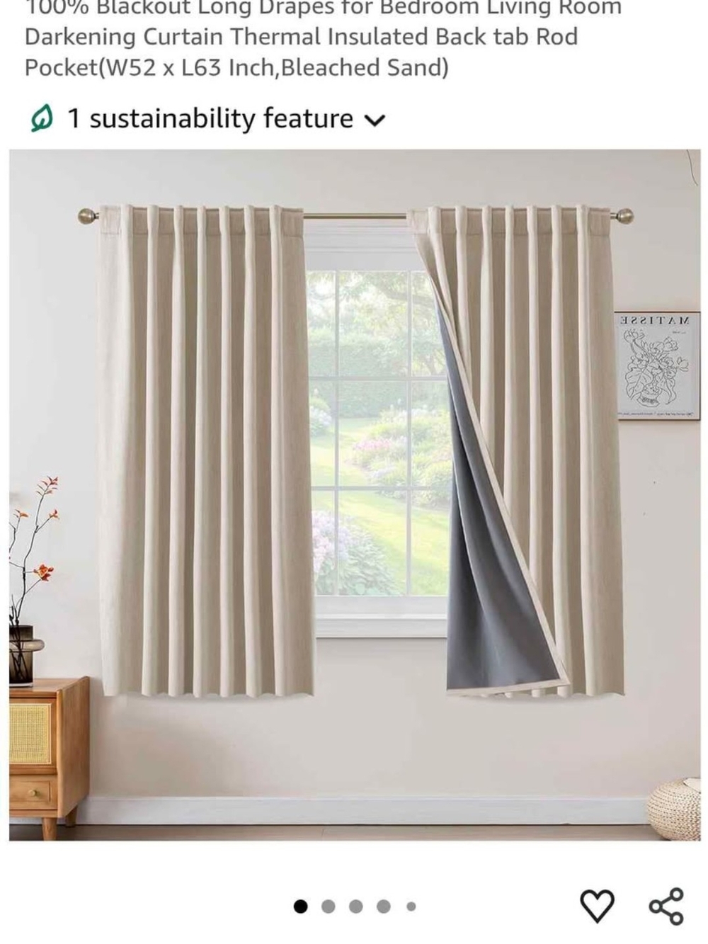 Bleached Sand Blackout Thermal Curtains - 63 Inch Length - 2 Panel Set